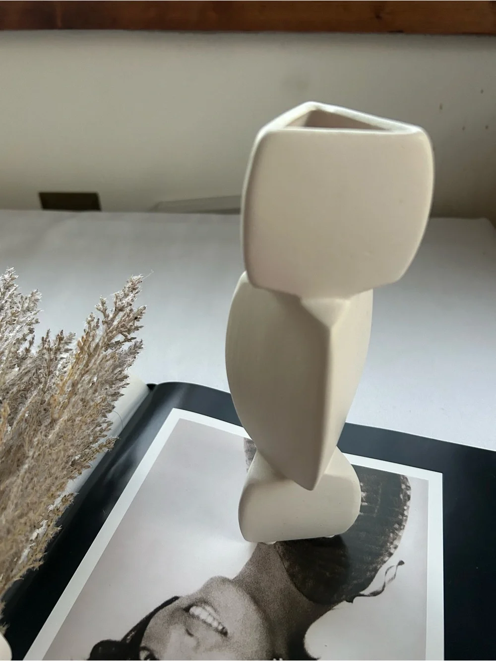 Minimalist Cream Abstract Ceramic Sculpture Vase